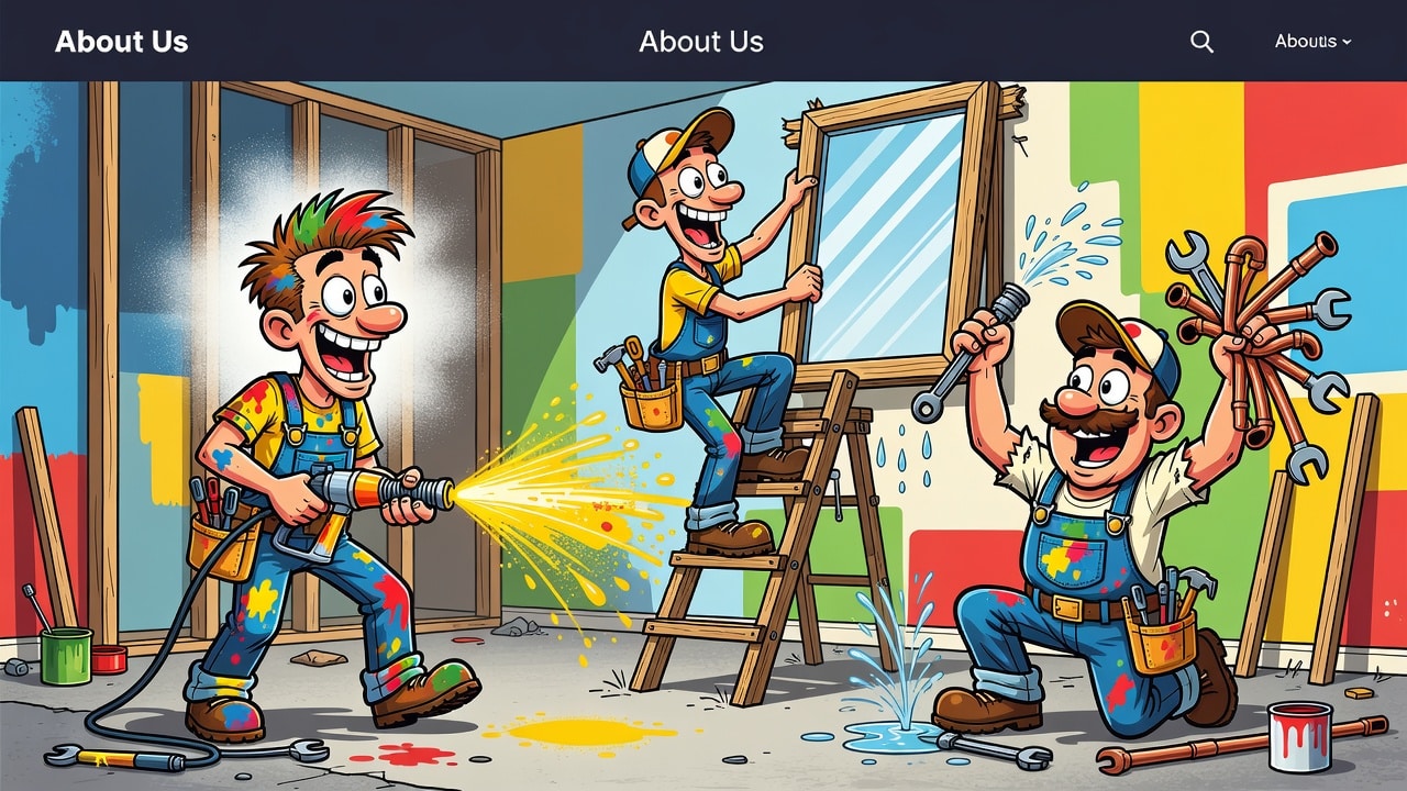 Equipo de fontaneros y electricistas trabajando